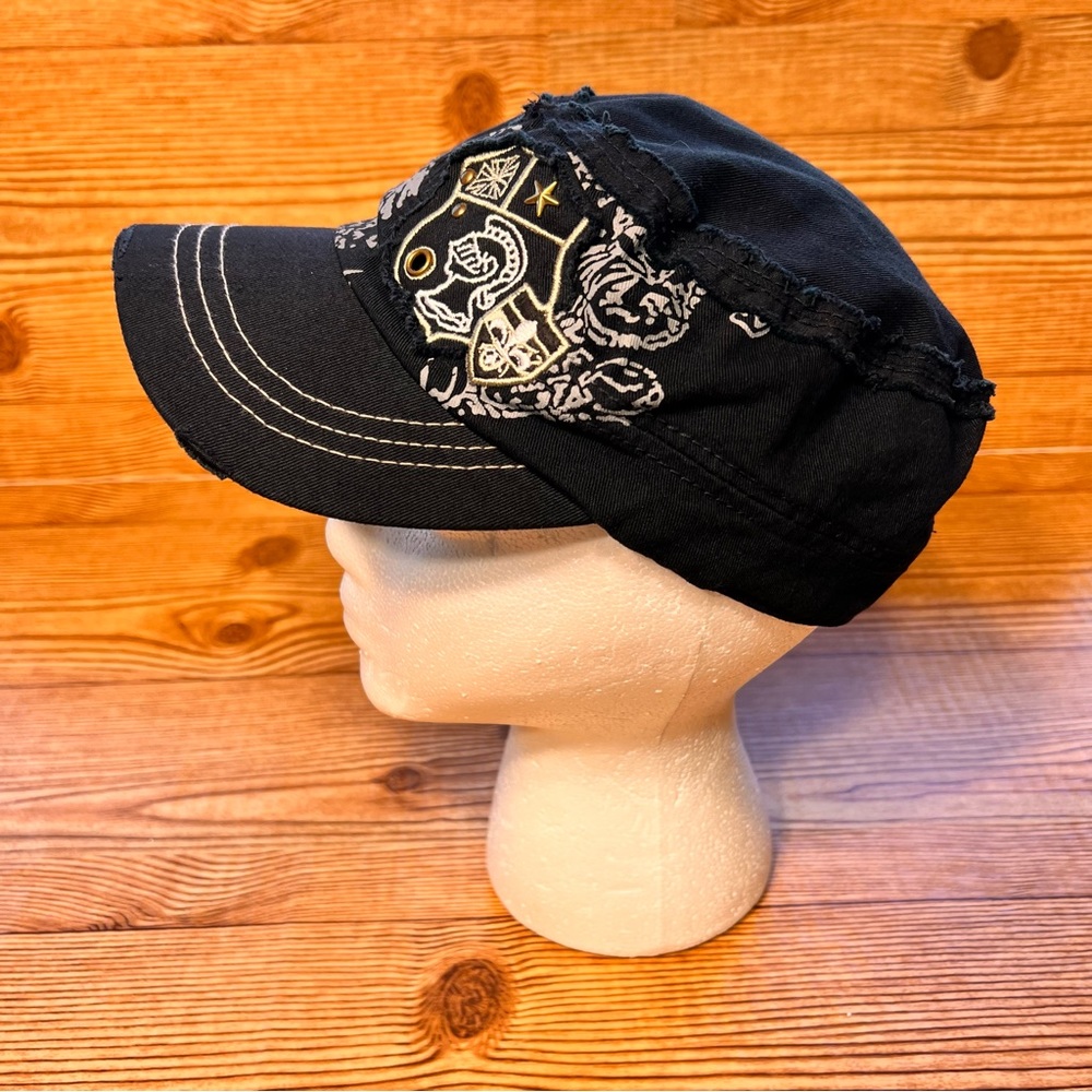 Cadet Hat Distressed Black Gray Print with White Knight Shield Embroidery Patch
